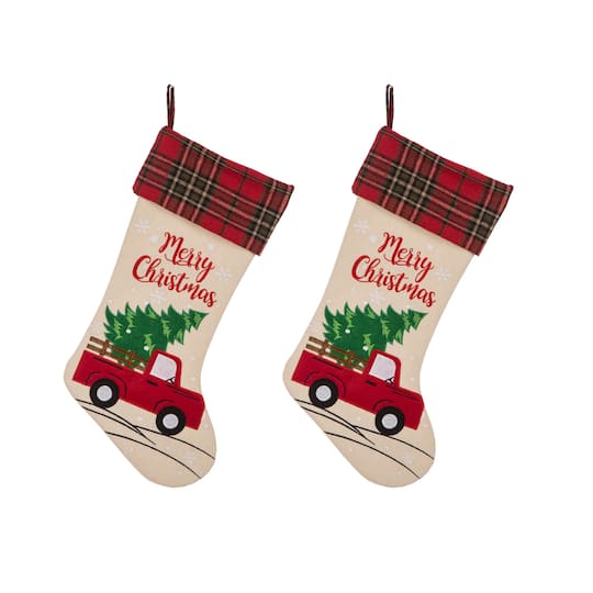 Glitzhome&#xAE; 21&#x22; Truck &#x26; Tree Christmas Stockings, 2ct.